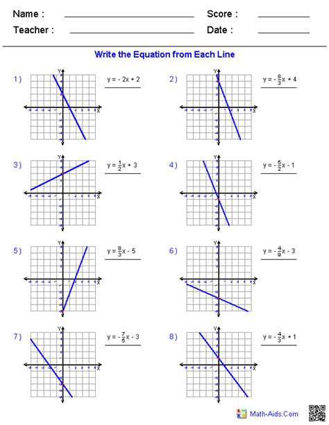 writing equations of lines worksheet algebra 1